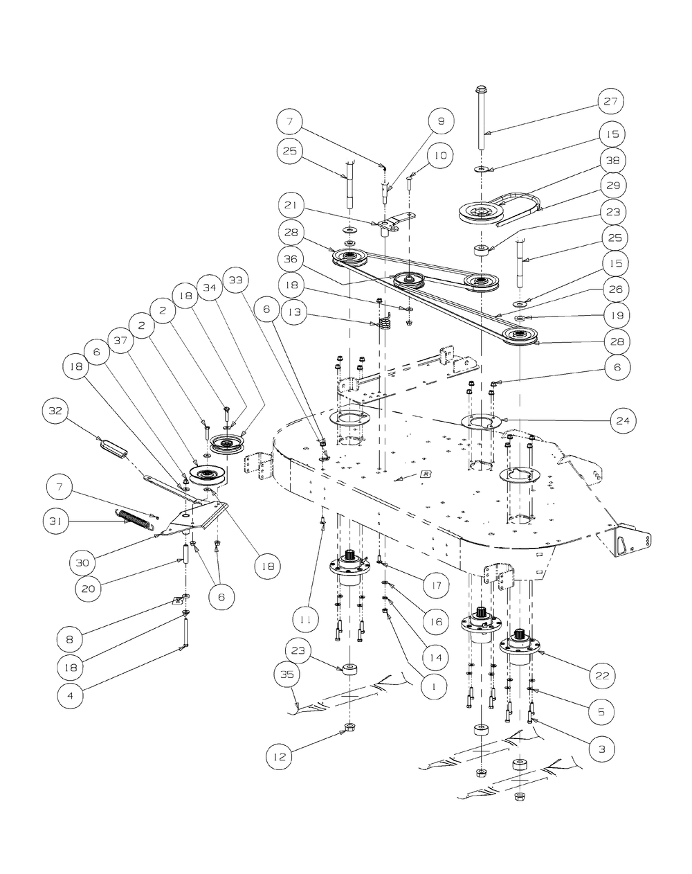 Deck Spindle Assembly Diagram and Parts List for M60-KW LC-53AJ8CT6050-29HP-LC-DFI Cub Cadet Lawn Tractor